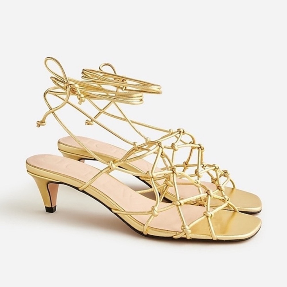 J Crew Zadie knotted lace-up kitten heels in metallic leather CA041 NEW